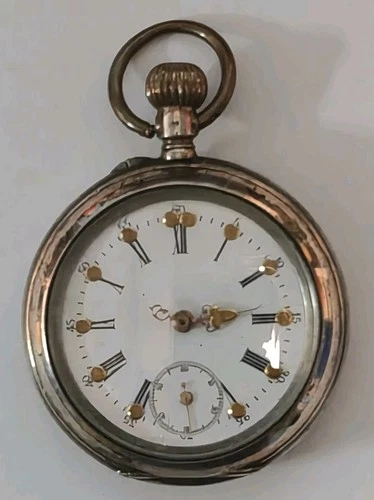 Antique Remontoir Cylindre Brass Pocketwatch USED Working Swiss Made 6 Rubis
