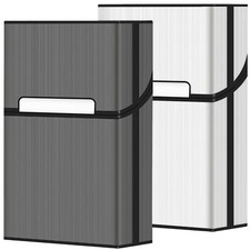 Roygra Cigarette Case, Magnetic Brushed Aluminum, 20 Capacity - 2 Pack Gray S