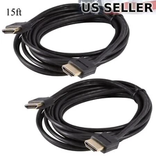 New Pack Of 2 X 15ft Premium Gold Plated Hdmi Cable 1.4 1080p Bluray 3d Tv Ps4