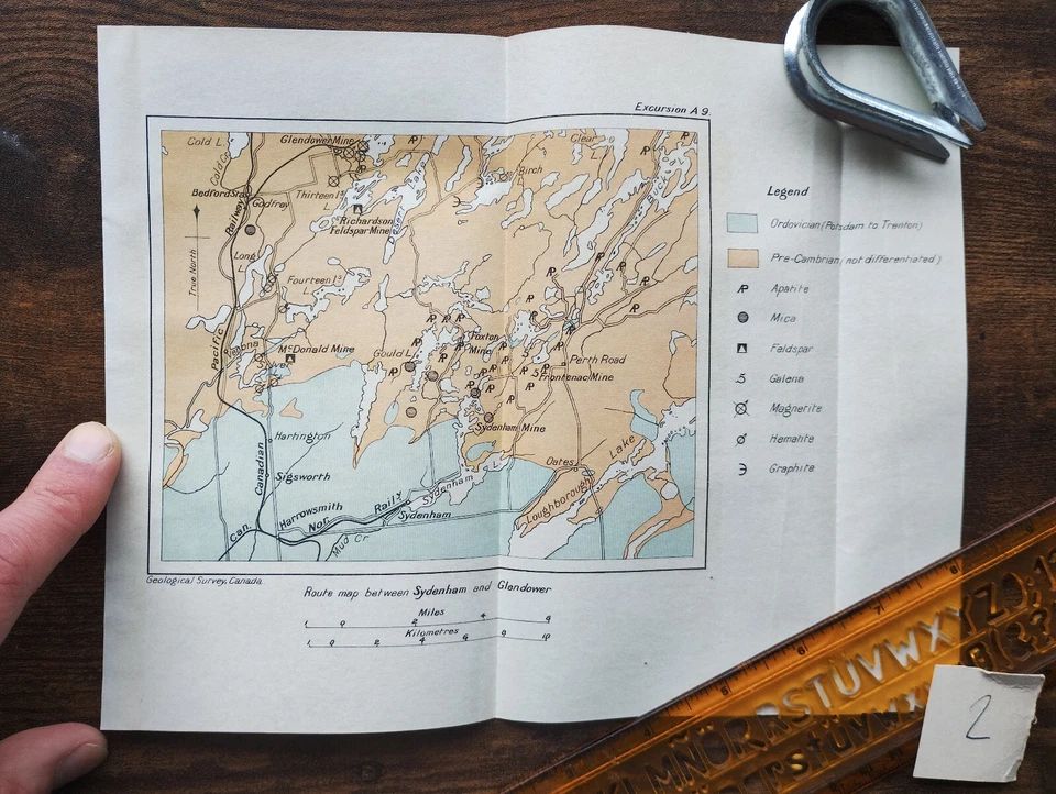 1913 Antique Geological Map of the Route between Sydenham and Glendower - Canada - Image 1 of 1