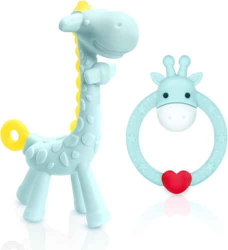 BPA Free 2 Silicone Giraffe Baby Teether Toy with Storage Case, for 3 Months abo - Picture 1 of 7