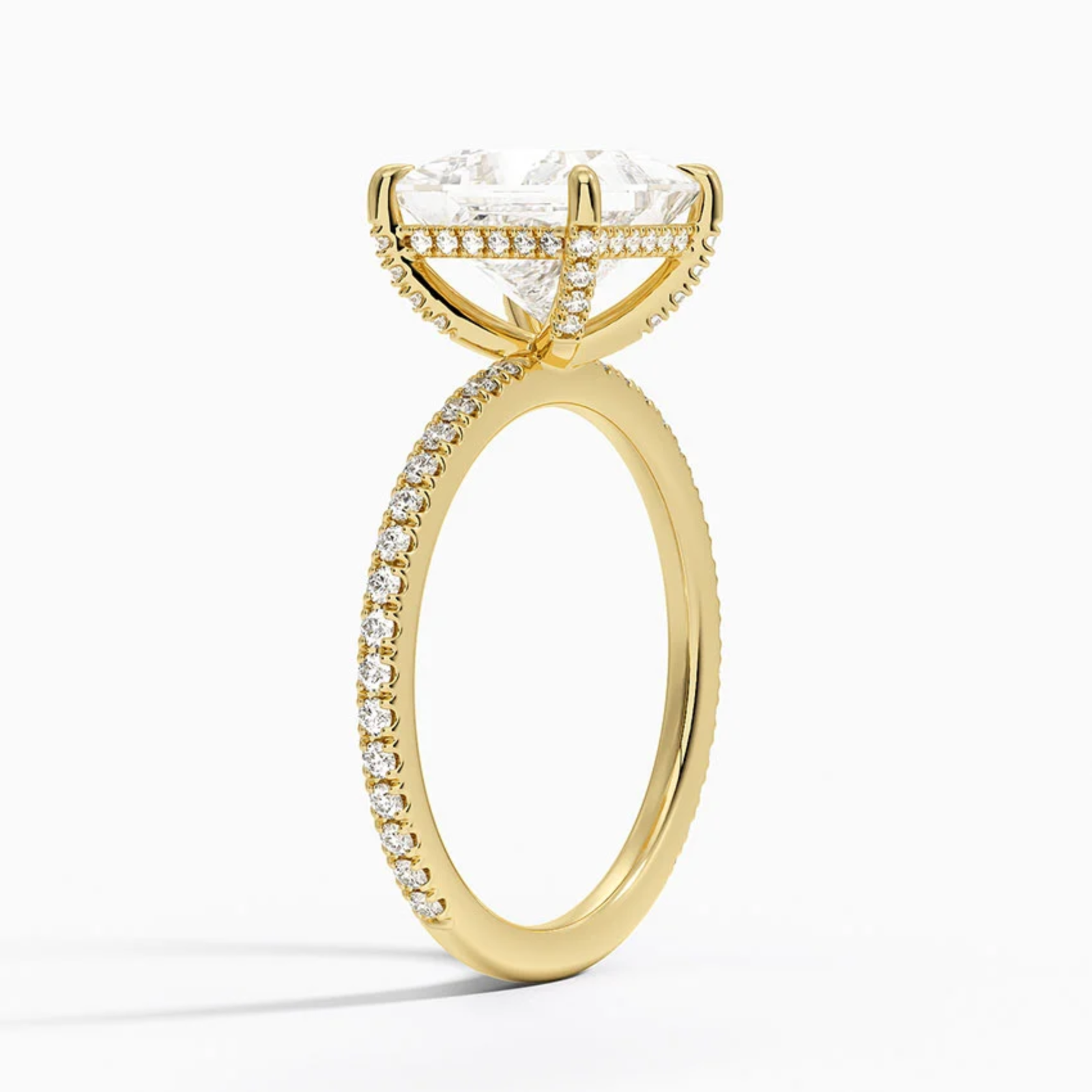 2 Ct Princess Cut Lab Grown Diamond Hidden Halo Engagement Ring 14k ...