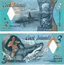 2021 Cook Islands 3$ banknote Polymer UNC P11 Naked Ina & Shark