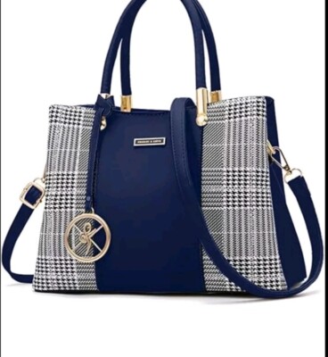 Charles & Ketth Purse Handbag Blue Houndstooth Women's Crossbody Read****