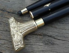 Designer Brass Handle Vintage Antique Style Victorian Cane Wooden Walking Stick