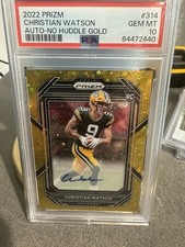2022 Panini Prizm Christian Watson No Huddle Gold Auto /10 RC PSA 10 GEM