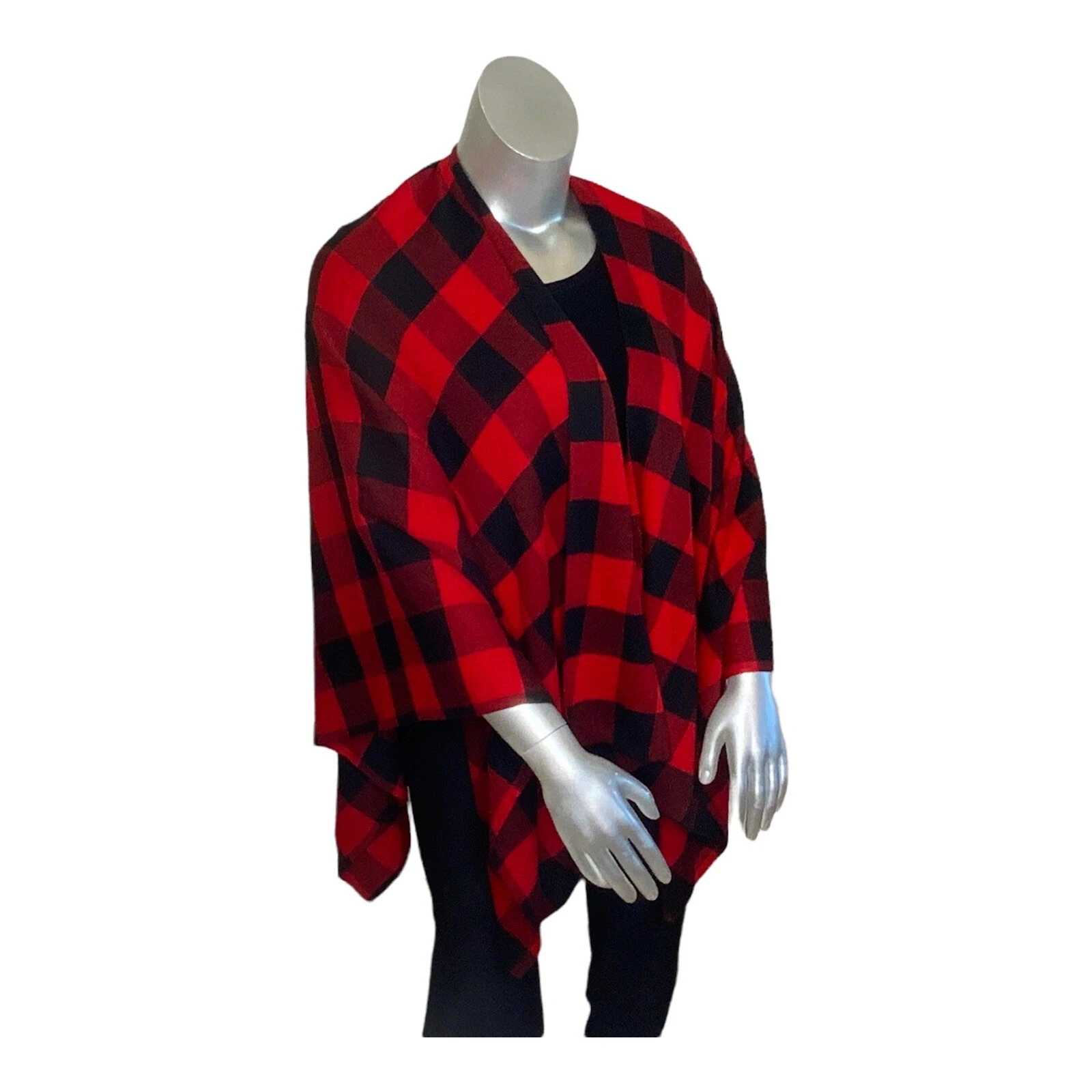 Ralph Lauren NWT L/XL Black Red Plaid Poncho $195 R130