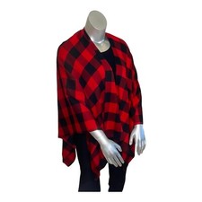 Ralph Lauren NWT L/XL Black Red Plaid Poncho 195 R130