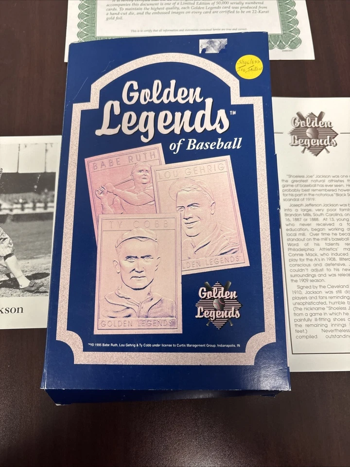 Tarjeta de Joe Jackson 1995 Golden Legends oro 22k en caja con certificado de autenticidad Foto 2 de 4