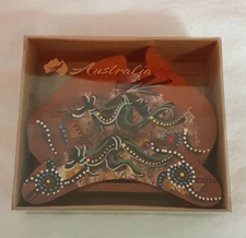 Australia Handmade 6 Wooden Coaster Set + Stand Finecraft Australia. Dungungurra