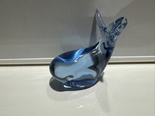 Art Glass Light Cobalt Blue Whale Figurine Paperweight