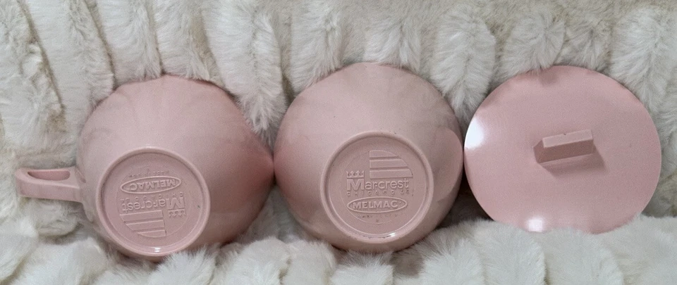 Mar-crest Melmac Melamine Atomic Pink Sugar Bowl and Creamer Pitcher Retro Vtg - Image 4 of 4