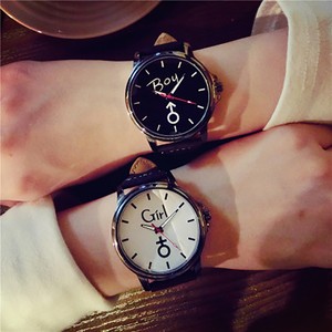 Unisex Couple Quartz Casual Watch Leather Band - Black