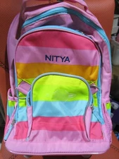 Pottery Barn Kids Fairfax rolling backpack multi stripe mono NITYA patch removed