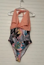 NEW Halter One Piece Swimsuit Women's XXL Peach Floral Print