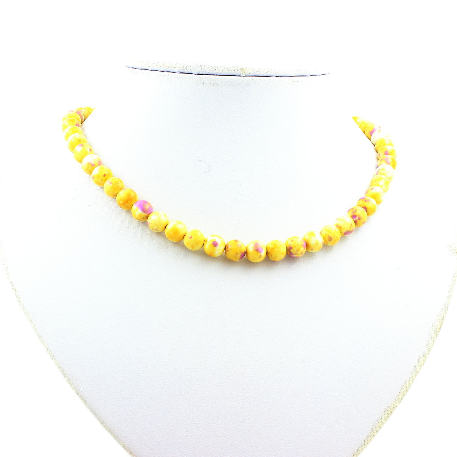 Collier perles jaspe jaune violet 8mm avec chaine acier inoxydable