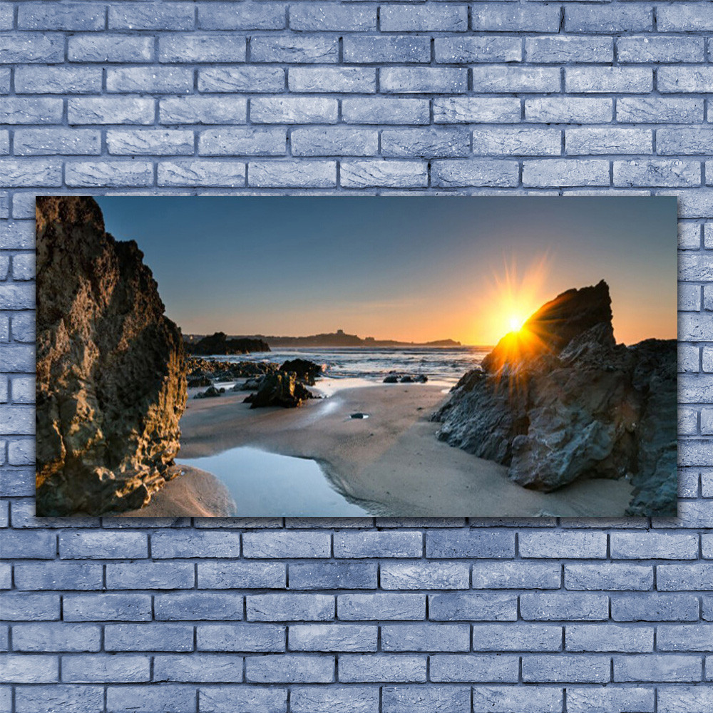 Tableau Plexiglas Plage Rocheuse 140x70 | Déco Murale Durable Anti-UV pour Mur Lumineux