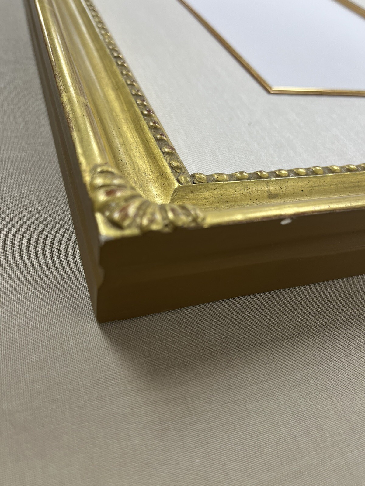 Gold Picture Frame w/ Beaded And Corner Detail. Includes Mat W/ Inner ...