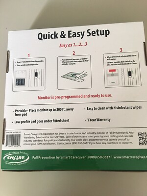 SMART QUIETER FALL PREVENTION 10in x 30in CORDLESS BED SENSOR PAD WITH MONITOR