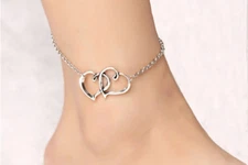Double Heart Women Anklet Ankle Bracelet Foot Jewelry Silver tone Girl Present