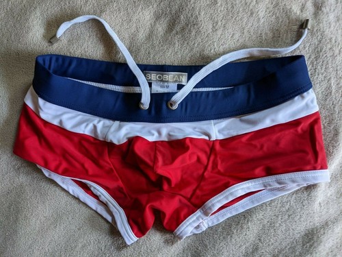 SEOBEAN Swim Briefs Mens Medium (30) Swimsuit Red White Blue