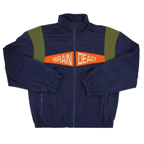 Brain Dead Men's Jacket, Alonzo Paneled Rib Track Full Zip Up Jacket, Navy - product listing photo