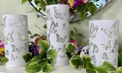 #ad Set Of 3 Butterflies In Flight Hurricane Lights By Valerie NEW in BOX Sealed $39.95