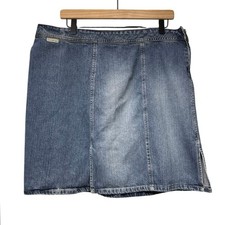 Vintage 90s Y2K Calvin Klein Size 16 Denim Jean Mini Skirt Side Vents Retro