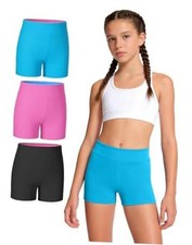 3 Pack Girls Athletic Shorts Dance 7-8 Years Black+rose Red+lake Blue