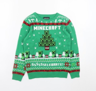 Minecraft Jungen grün 8-9 Jahre Weihnachten Creeper Pullover Pulli