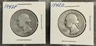 1942 P, 1942 D WASHINGTON QUARTERS, CIRCULATED, UNGRADED