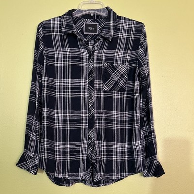 Rails Women's Flannel Plaid Top Shirt Size Small Black Soft Flawed-hole
