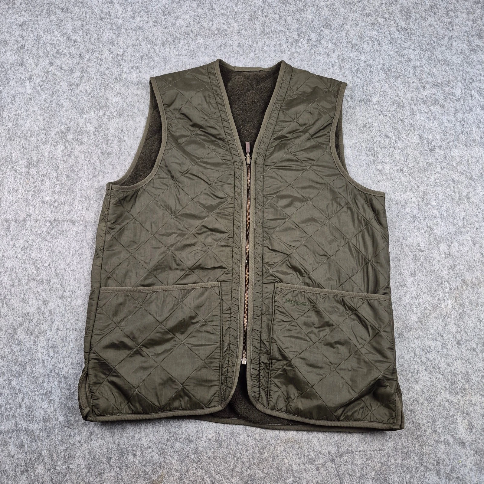 Barbour Gilet Mens Medium Green Polarquilt Waistcoat Zip Country Outdoor Casual