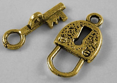 Lock and Key Antiqued Gold Toggles (10 Sets) tog011B