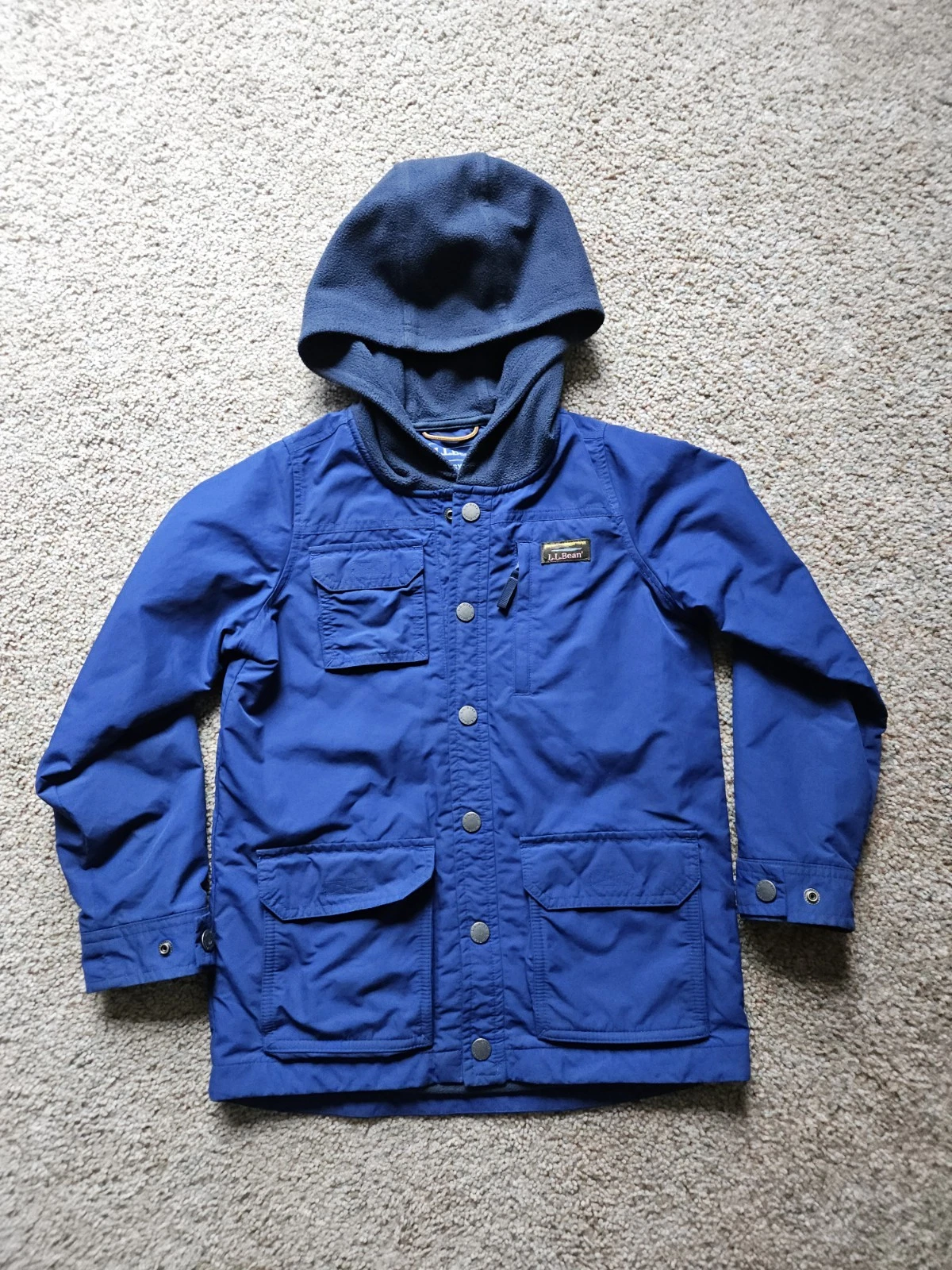 L.L.Bean Boys Fleece-Lined Insulated Jacket Size Large 6X-7 Blue Hooded