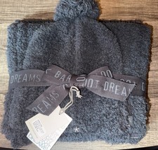 New Barefoot Dreams Women  s Pom Pom Beanie and Scarf Gift Set Slate Blue NWT