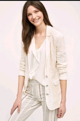 NWT Anthropologie Lupe Lace Blazer by Cartonnier Small Ivory