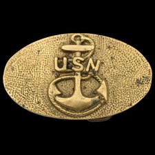 Solid Brass US Navy Vintage Belt Buckle by BBB Baron Brass Buckles ca. 1980s