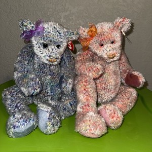 Ty Beanie Buddy Classic Bear 16" Razzmatazz Pair Blue And Pink 2000