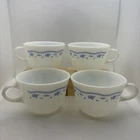 4 pc. VTG 1980s Pyrex Corning "Morning Blue 27" Milk Glass Coffee Mug Tea Cup