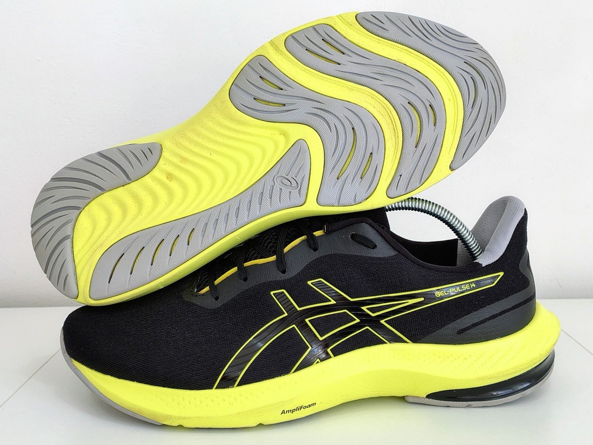 ASICS GEL ランニングシューズ ブラック/シルバー/イエロー Men's Asics Gel Pulse 14 Trainers Black & Glow Yellow Size UK 9.5