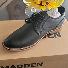 Steve Madden Men's Black Leather Derby Dress Shoes Round Toe Lace-Up 7.5 M