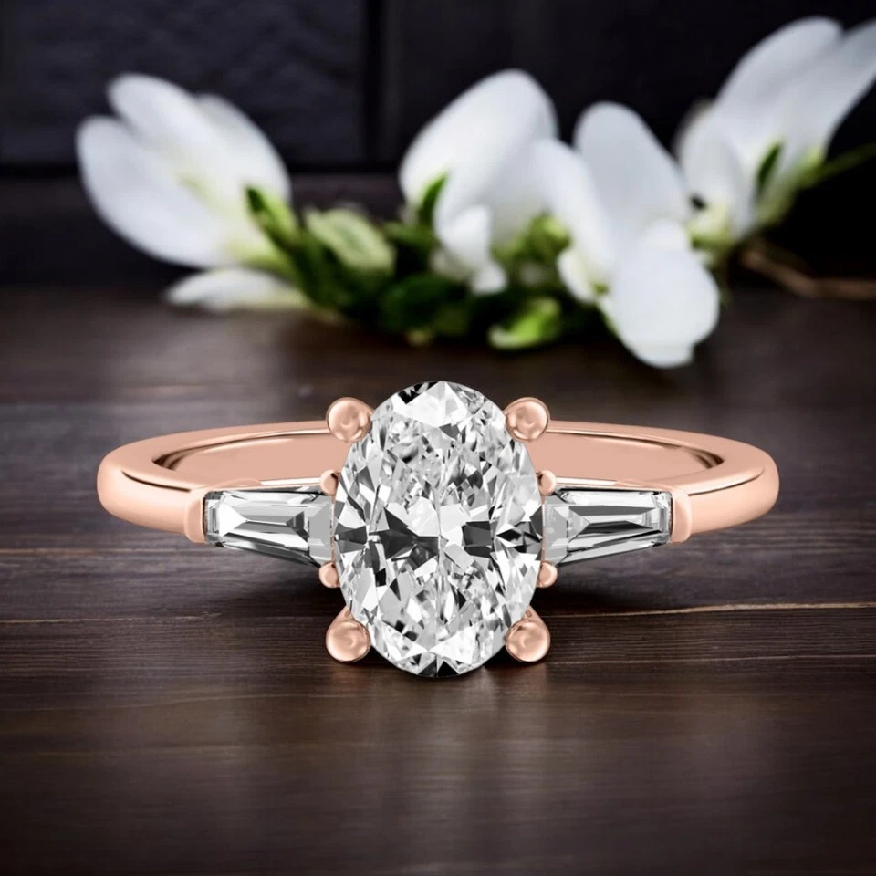 Diamond Rose Gold Ring For Engagement Lab Grown Oval 1.3 Carat IGI Certified 18k - Image 2 of 4