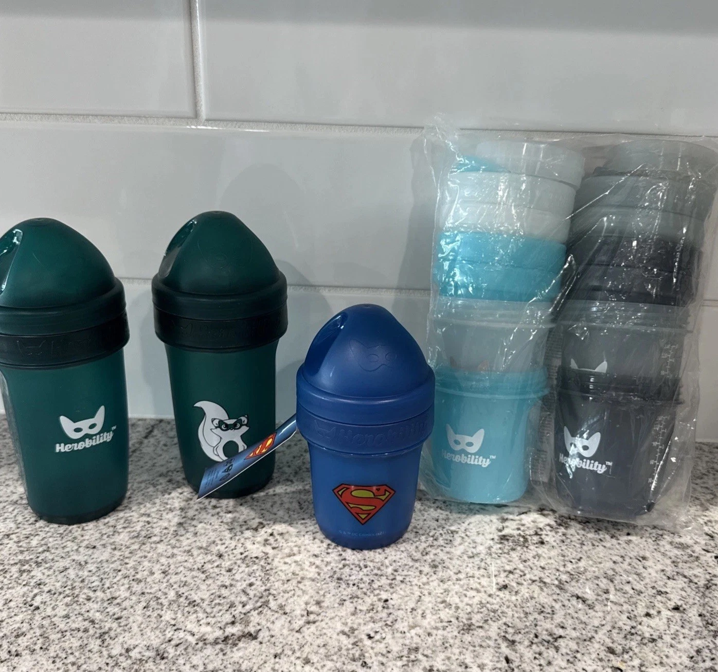 Herobility Double Anti Colic Baby Bottle Lot of 7 Multicolor 5oz & 8oz Superman