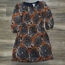 H&M Brown Navy Blue Floral Shift Dress Size 8