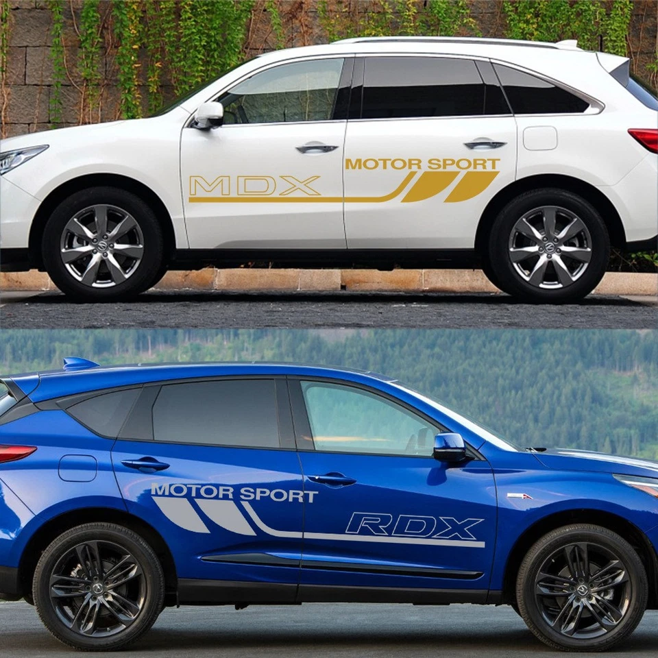 Calcomanía de vinilo gráfica de coche a rayas deportivas de carreras para puerta lateral Acura MDX RDX Foto 3 de 4