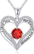 Forever Love Heart Necklaces for Women, Birthstone 925 Sterling Silver Necklace