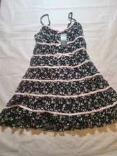 Women's Tiered Bow Mini Lace Dress Wild Fable Off-White/Black Floral Size XS