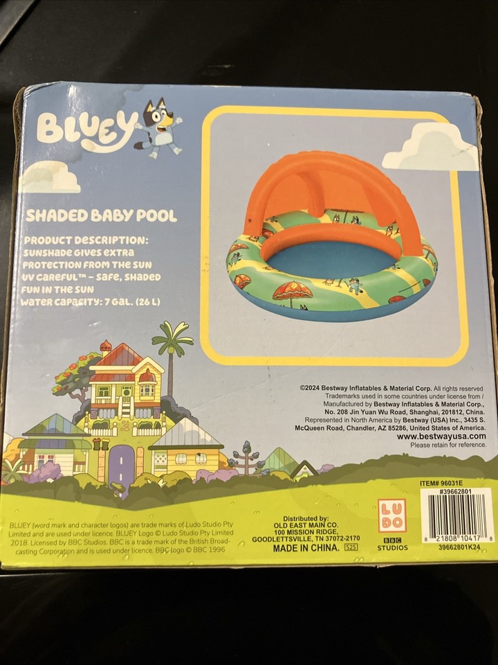NIB Bluey (Bestway Inflatables) Shaded Baby Pool, 2+, 7 gal Water ...