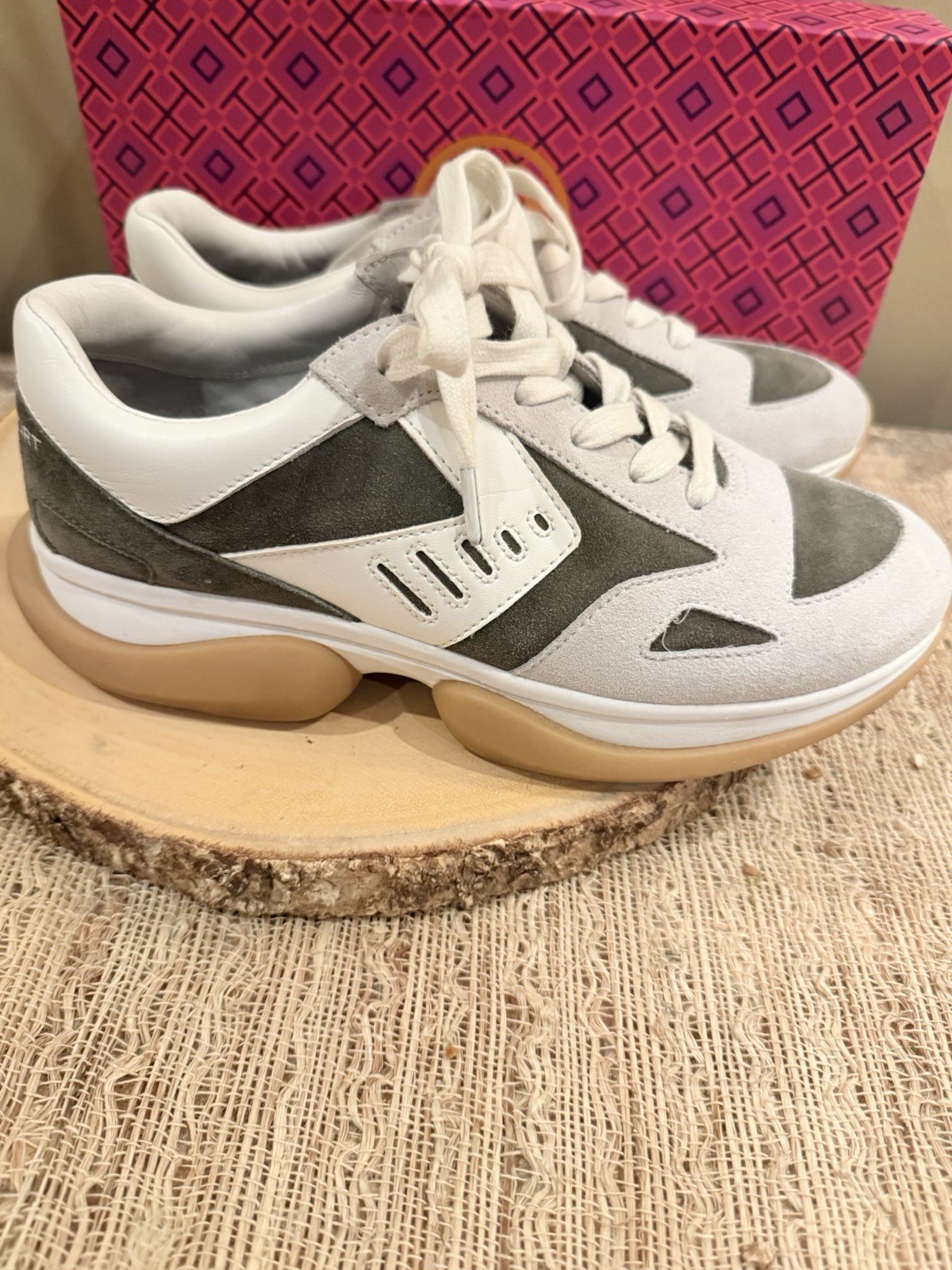 Tory Burch Sport bubble lace up Sneakers Women’s Ivory & Khaki Size 7.5 thumbnail 7